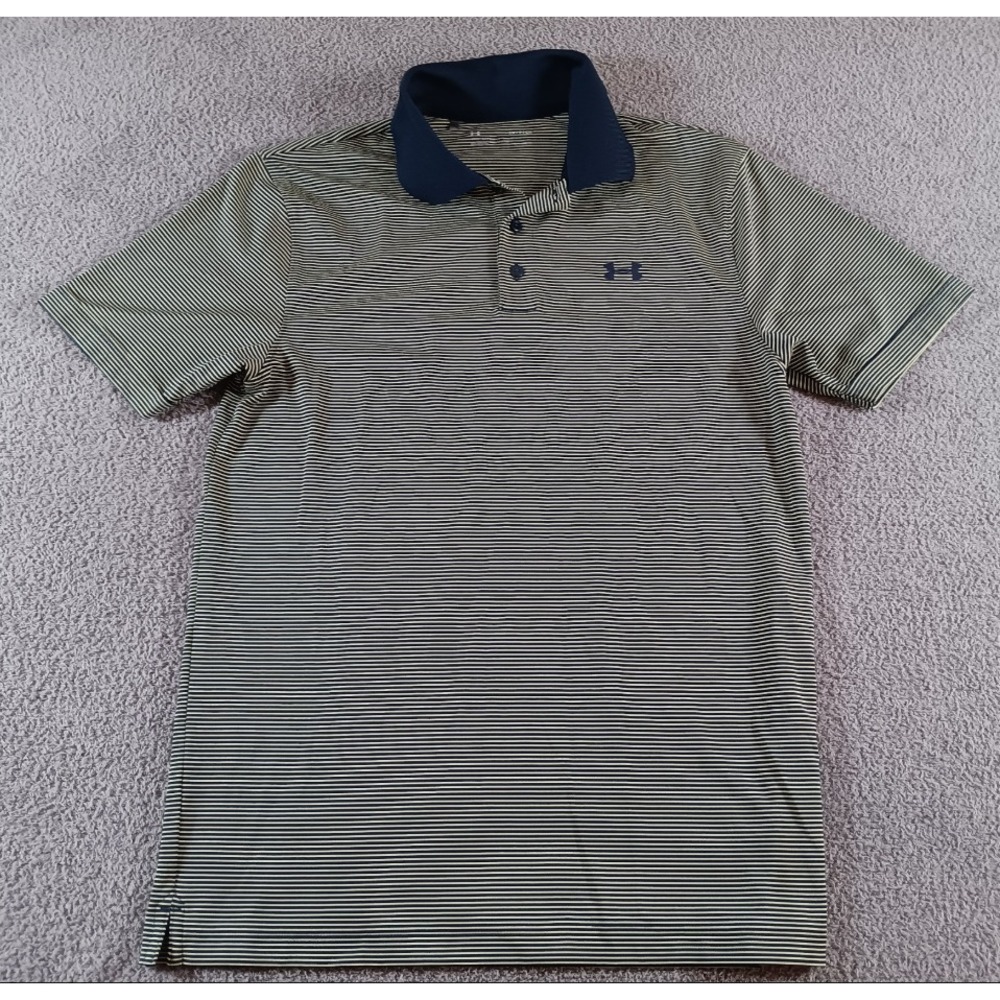 Under Armour HeatGear Golf Polo Shirt Small Navy White Stripe Performance Men